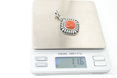 Vtg Carolyn Pollack Relios Raw Coral Flower Sterling Silver Necklace Pendant