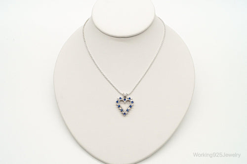Blue & White Cubic Zirconia Heart Sterling Silver Necklace