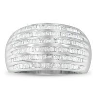 .925 Sterling Silver 1.0 Cttw Baguette-Cut Diamond 6-Row Channel Set Domed Tapered Cocktail Fashion Ring (H-I Color, I2-I3 Clarity) - Size 6-1/2