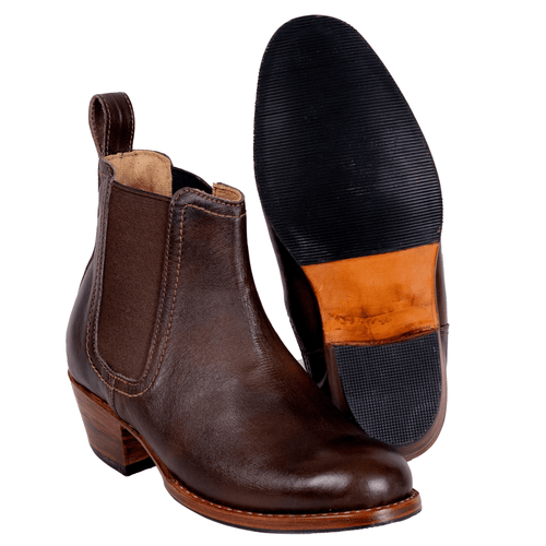 Women's Brown Leather Chelsea Boots | Elastic Pull-On Ankle Boots