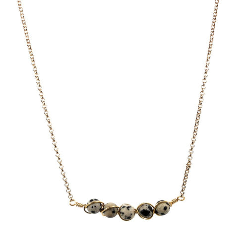 Dalmatian Jasper Wire Wrapped Pod Necklace 18 Inch Gold