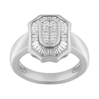 14K White Gold 1.00 Cttw Baguette and Princess-Cut Diamond Cocktail Art Deco Style Ring (H-I Color, SI1-SI2 Clarity) - Size 7