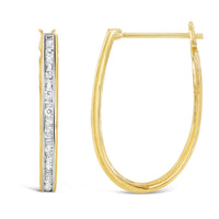 10K Yellow Gold 1.00 Cttw Round and Baguette-Cut Diamond U-Hoop Earrings (H-I Color, SI2-I1 Clarity)
