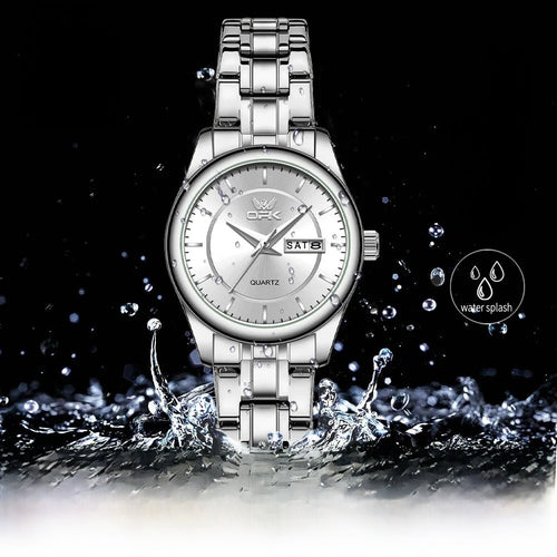 Women's Stainless Steel Watch Black Dial Dual Calendar