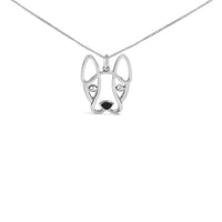 .925 Sterling Silver Diamond Accent and Black Enamel French Bullldog 18" Inch Pendant Necklace inch (I-J Color, I2-I3 Clarity)