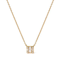 10K Yellow Gold 1/10 Cttw Round and Baguette Diamond Mosaic Composite Square 18" Inch Pendant Necklace (H-I Color, I1-I2 Clarity)