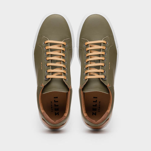 65-229-OLV Diaz Rubberized Calfskin Sneaker Olive Green
