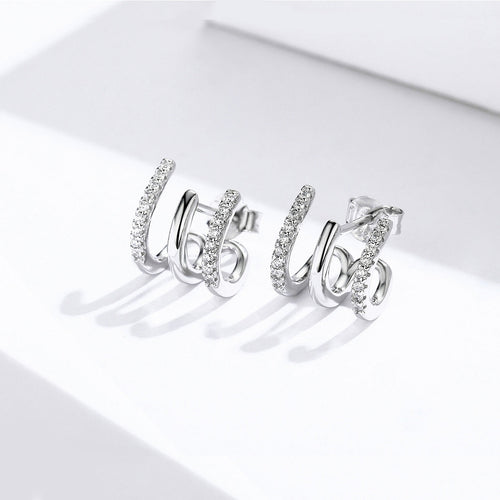 S925 Sterling Silver Platinum Plated Pavé Setting CZ Earrings