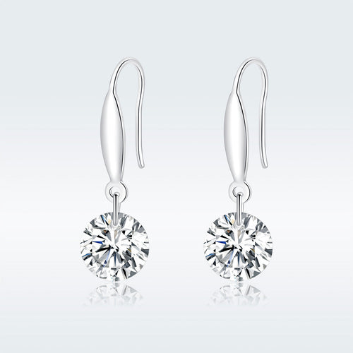 S925 Sterling Silver Earrings 2.6x0.8cm Plated Platinum with Pavé Setting CZ for Women