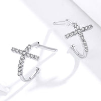 S925 Sterling Silver Earrings with Pavé Set CZ in Platinum Finish