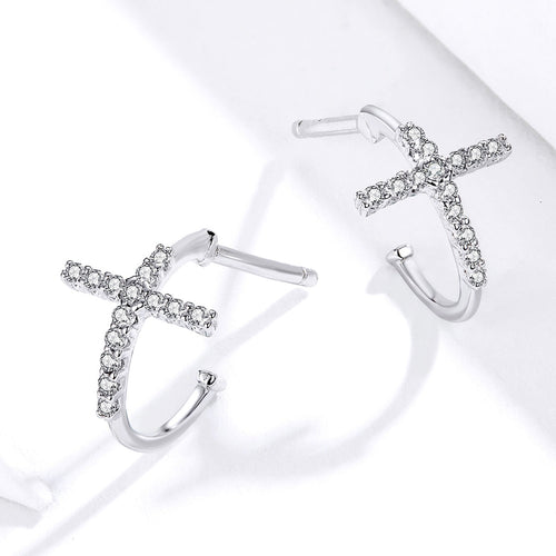 S925 Sterling Silver Earrings with Pavé Set CZ in Platinum Finish