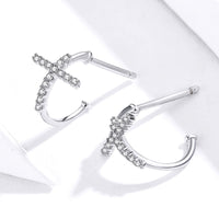 S925 Sterling Silver Earrings with Pavé Set CZ in Platinum Finish