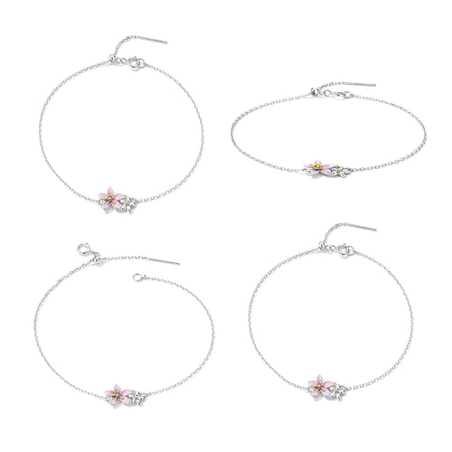 S925 Sterling Silver Adjustable Flower Bracelet for Women