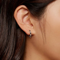 S925 Oxidized Silver Pavé CZ Earrings Size 14*2.5mm for Women