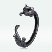 S925 Sterling Silver Plated Black Gold Cat-themed Ring for Women