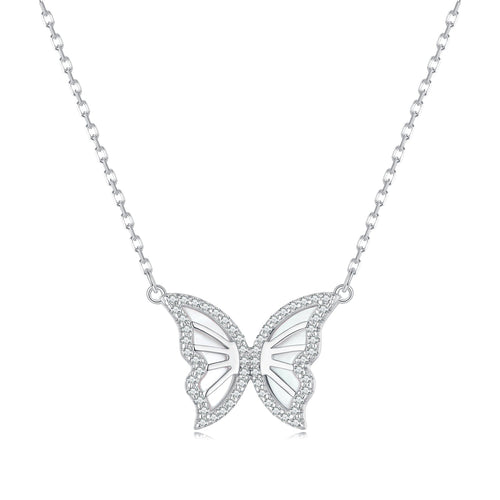 S925 Sterling Silver Plated Nacre & CZ Necklace, 40+5cm for Women