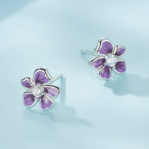 S925 Sterling Silver Plated Platinum Enamel Earrings for Women