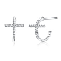 S925 Sterling Silver Earrings with Pavé Set CZ in Platinum Finish