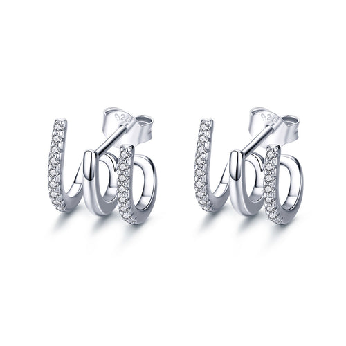 S925 Sterling Silver Platinum Plated Pavé Setting CZ Earrings