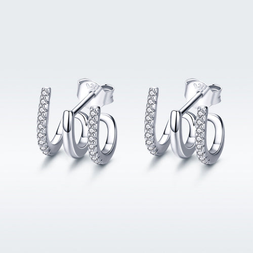 S925 Sterling Silver Platinum Plated Pavé Setting CZ Earrings