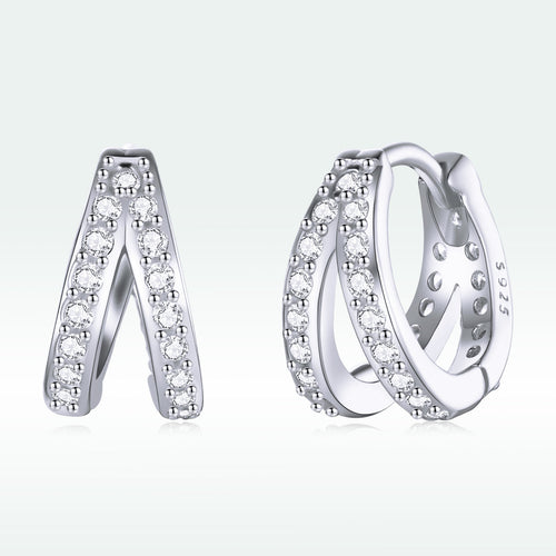 S925 Sterling Silver Earrings with Pavé Setting CZ, 1.1*0.6cm, for Women
