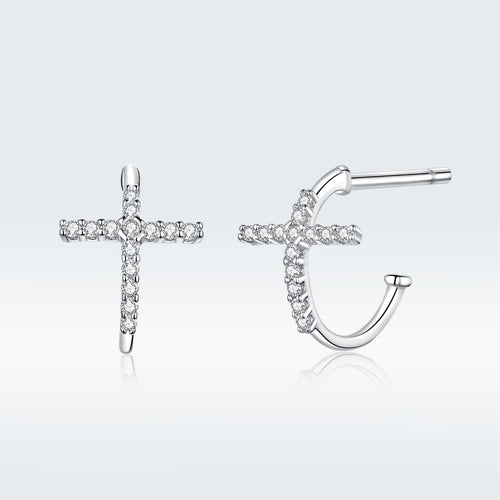 S925 Sterling Silver Earrings with Pavé Set CZ in Platinum Finish