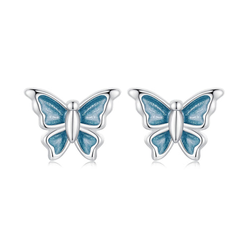 S925 Sterling Silver Earrings with Enamel Process, 6*8mm, Plated Platinum for Women