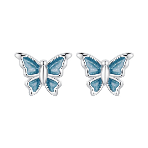 S925 Sterling Silver Earrings with Enamel Process, 6*8mm, Plated Platinum for Women