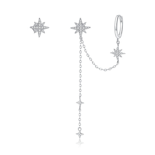 S925 Sterling Silver Earrings with CZ in Pavé Setting, 5.9cm Length, 1cm Size for Women
