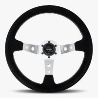 The Daytona | Black Alcantara Suede | Silver Spoke | Black Stitch