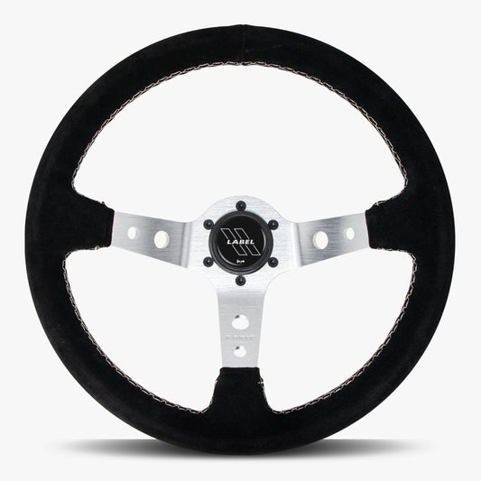 The Daytona | Black Alcantara Suede | Silver Spoke | Black Stitch