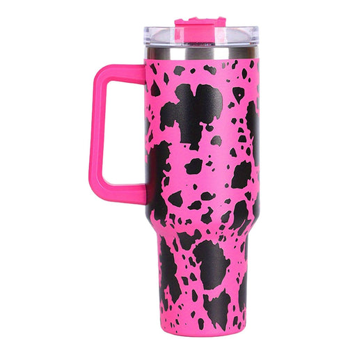 40oz 5D cowprint Insulated Tumbler With Handle And Straw Lid Portable Large Capacity water bottle, Heat preservation,304 Stainless Steel Cup For Outdoor Sports, Travel & Camping Birthday Gift EasyOptionXY LLC