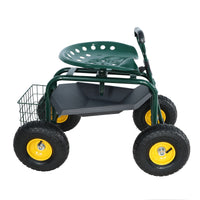 Garden trolley Rolling work chair with wheels, garden stool for planting, 360 degree swivel seat, station wagon scooter with steering handle and utility tray, for yard and outdoors, (green)