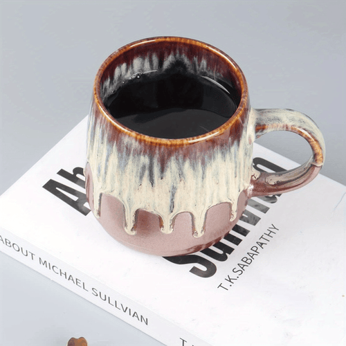 Large Ceramic Coffee Mug, 21 Oz, Gilt Beige Blue Tea Cup for Office and Home, Dishwasher and Microwave Safe EasyOptionXY LLC