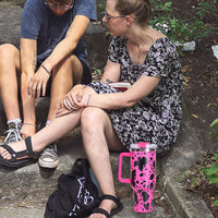 40oz 5D cowprint Insulated Tumbler With Handle And Straw Lid Portable Large Capacity water bottle, Heat preservation,304 Stainless Steel Cup For Outdoor Sports, Travel & Camping Birthday Gift EasyOptionXY LLC