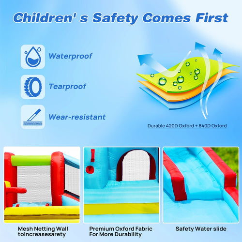 7-in-1 Inflatable Water Slide Bounce House with Pool