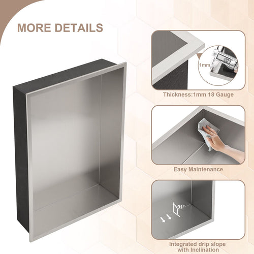 Brushed Stainless Steel Wall Shower  Niche , Double Recessed Shower Shelf for Bathroom EasyOptionXY LLC