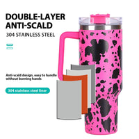 40oz 5D cowprint Insulated Tumbler With Handle And Straw Lid Portable Large Capacity water bottle, Heat preservation,304 Stainless Steel Cup For Outdoor Sports, Travel & Camping Birthday Gift EasyOptionXY LLC