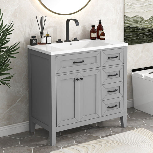 36\" Bathroom Vanity with Sink Combo, Black Bathroom Cabinet with Drawers, Solid Frame and MDF Board EasyOptionXY LLC
