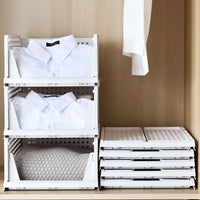 4 Packs Plastic Storage Box Closet Organizer Foldable Storage Bin Stackable Drawer with Slide Rail Push-Pull Storage Basket for Living Room Bedroom Wardrobe White EasyOptionXY LLC