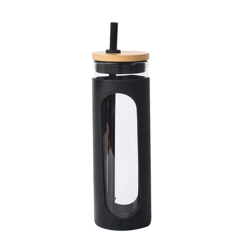 Glass Water Tumble Straw Silicone Bamboo Lids Iced Coffee Cup Bottle Reusable EasyOptionXY LLC