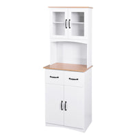 Wooden Kitchen Cabinet White Pantry Room Storage Microwave Cabinet with Framed Glass Doors and Drawer EasyOptionXY LLC
