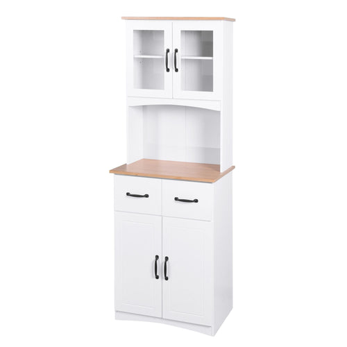 Wooden Kitchen Cabinet White Pantry Room Storage Microwave Cabinet with Framed Glass Doors and Drawer EasyOptionXY LLC