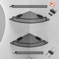Glass Corner Shelf for Bathroom Corner Shower Shelf Black Tempered Glass Shelf with Rail Bathroom Corner Organizer Bathroom Shelves Wall Mounted EasyOptionXY LLC