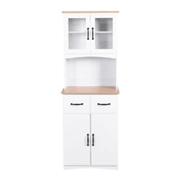 Wooden Kitchen Cabinet White Pantry Room Storage Microwave Cabinet with Framed Glass Doors and Drawer EasyOptionXY LLC