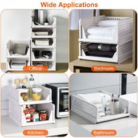 4 Packs Plastic Storage Box Closet Organizer Foldable Storage Bin Stackable Drawer with Slide Rail Push-Pull Storage Basket for Living Room Bedroom Wardrobe White EasyOptionXY LLC