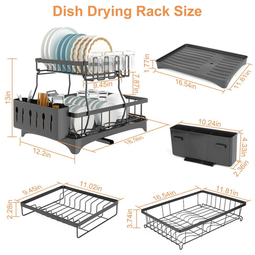 Dish Drying Rack with Drainboard Detachable 2-Tier Dish Rack Drainer Organizer Set with Utensil Holder Cup Rack Swivel Spout for Kitchen Counter EasyOptionXY LLC