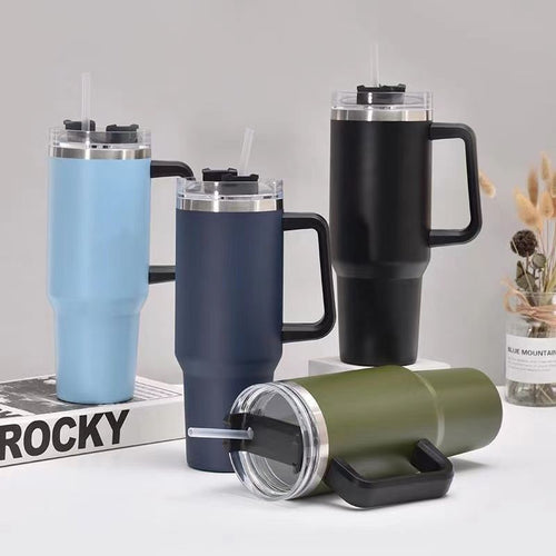 30OZ Straw Coffee Insulation Cup With Handle Portable Car Stainless Steel Water Bottle LargeCapacity Travel B PA F ree Thermal Mug EasyOptionXY LLC