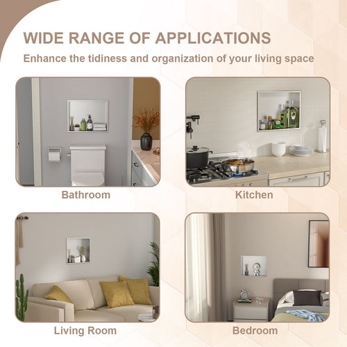 Brushed Stainless Steel Wall Shower  Niche , Double Recessed Shower Shelf for Bathroom EasyOptionXY LLC