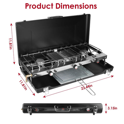 3-Burner 20,000 BTU Portable Propane Camping Stove